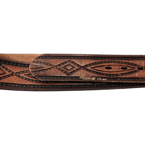 Vintage Hand Tooled Brown Leather Western Belt Men's Size 52 - Picture 3 of 5